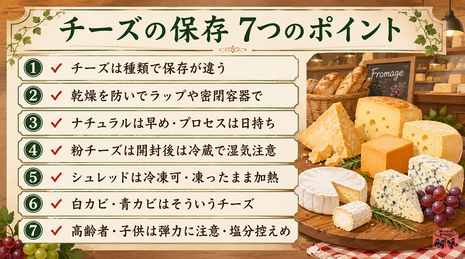 チーズ保存の7つのポイントまとめ