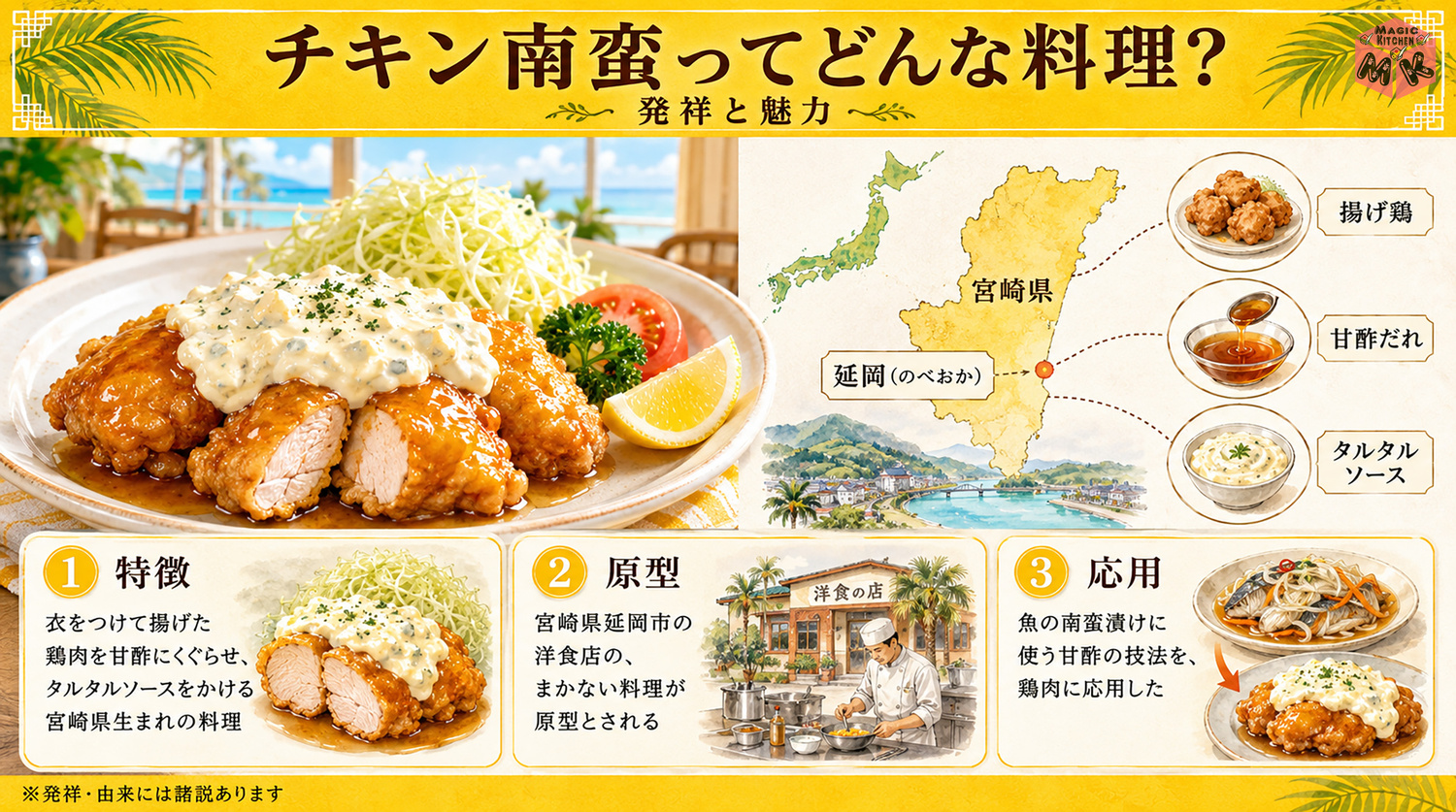 チキン南蛮の発祥と由来を示す図解