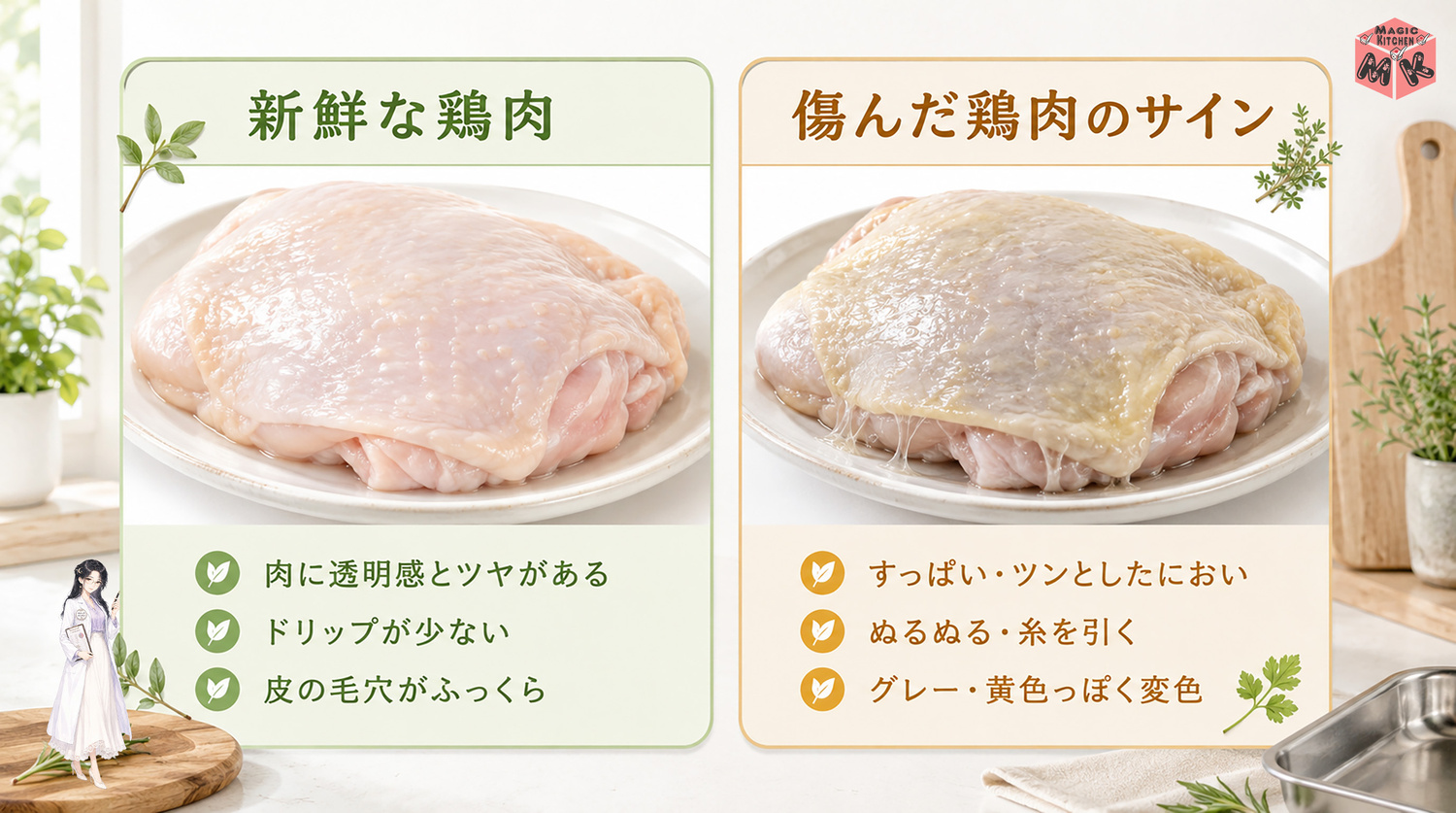 新鮮な鶏肉と傷んだ鶏肉の見分け方