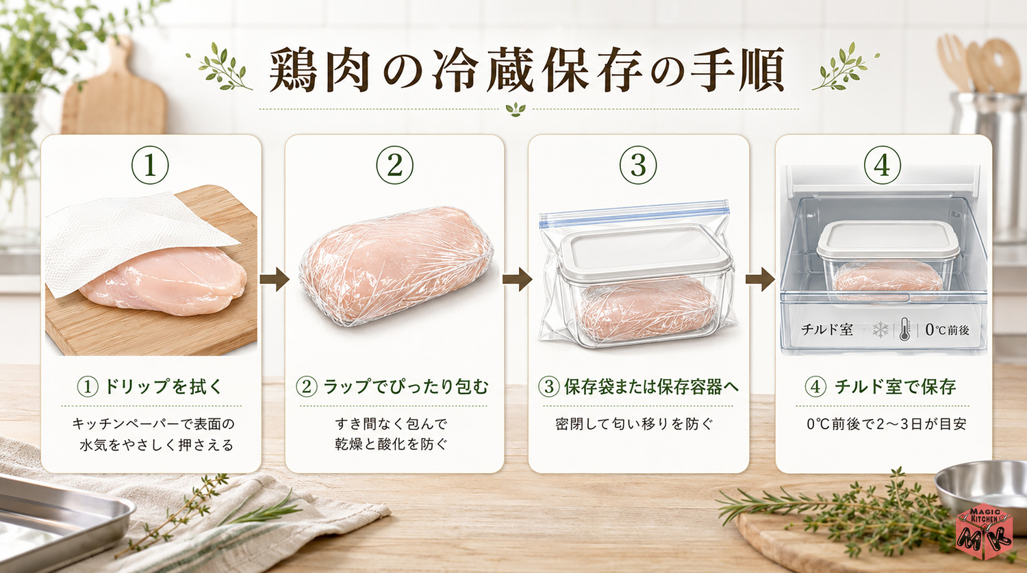 鶏肉の冷蔵保存の正しい手順