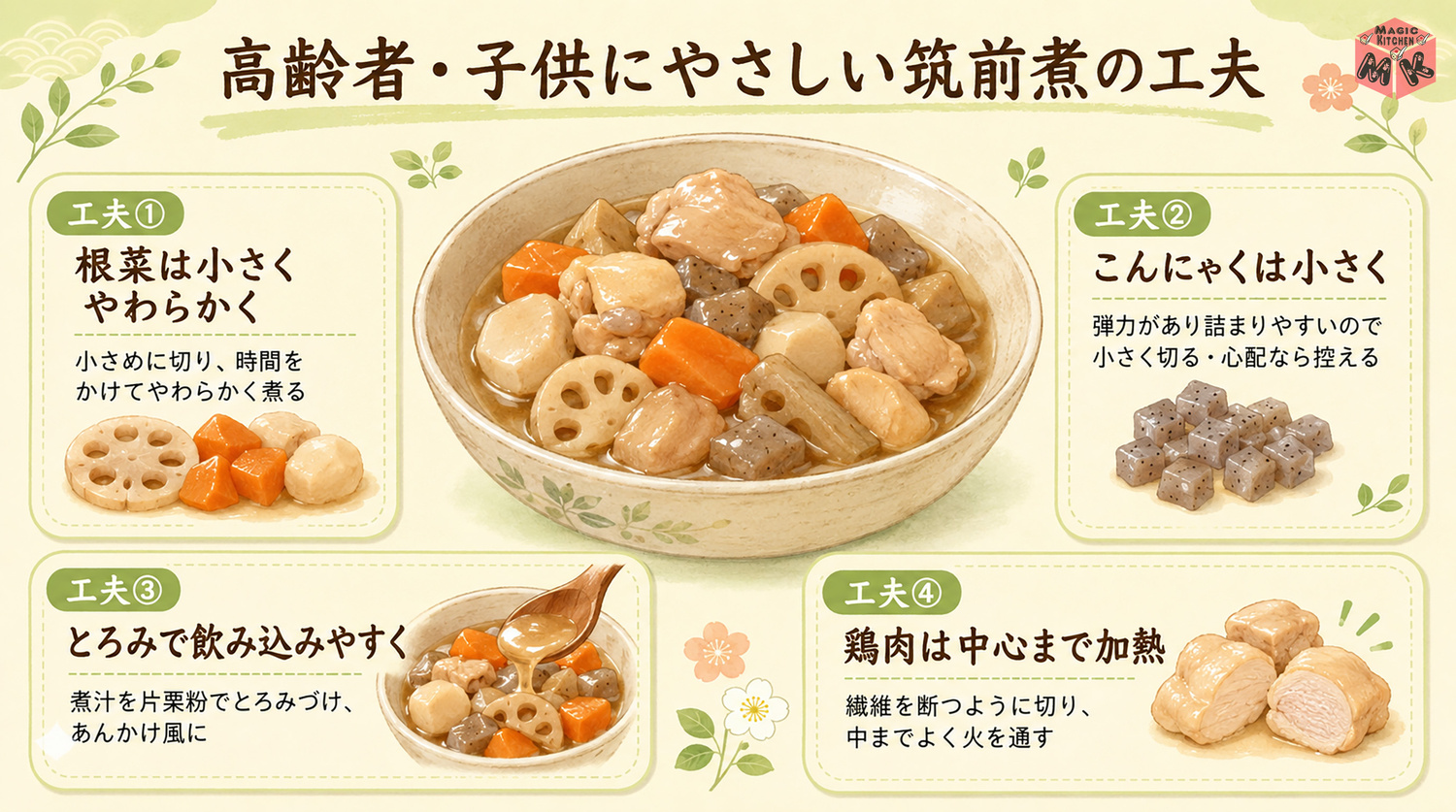 高齢者・子供に筑前煮を出すときの工夫