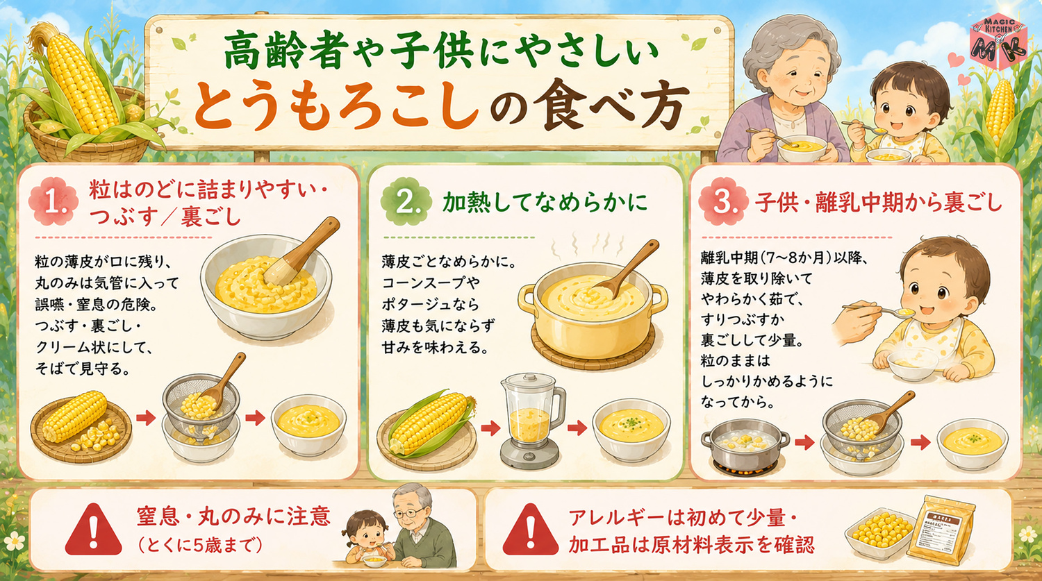 高齢者や子供にやさしいとうもろこしの食べ方