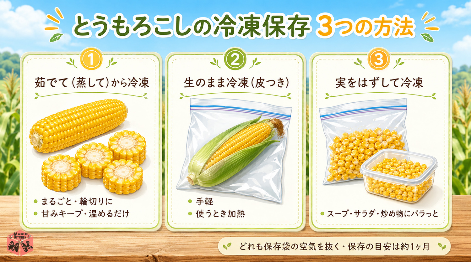 とうもろこしの冷凍保存3パターン