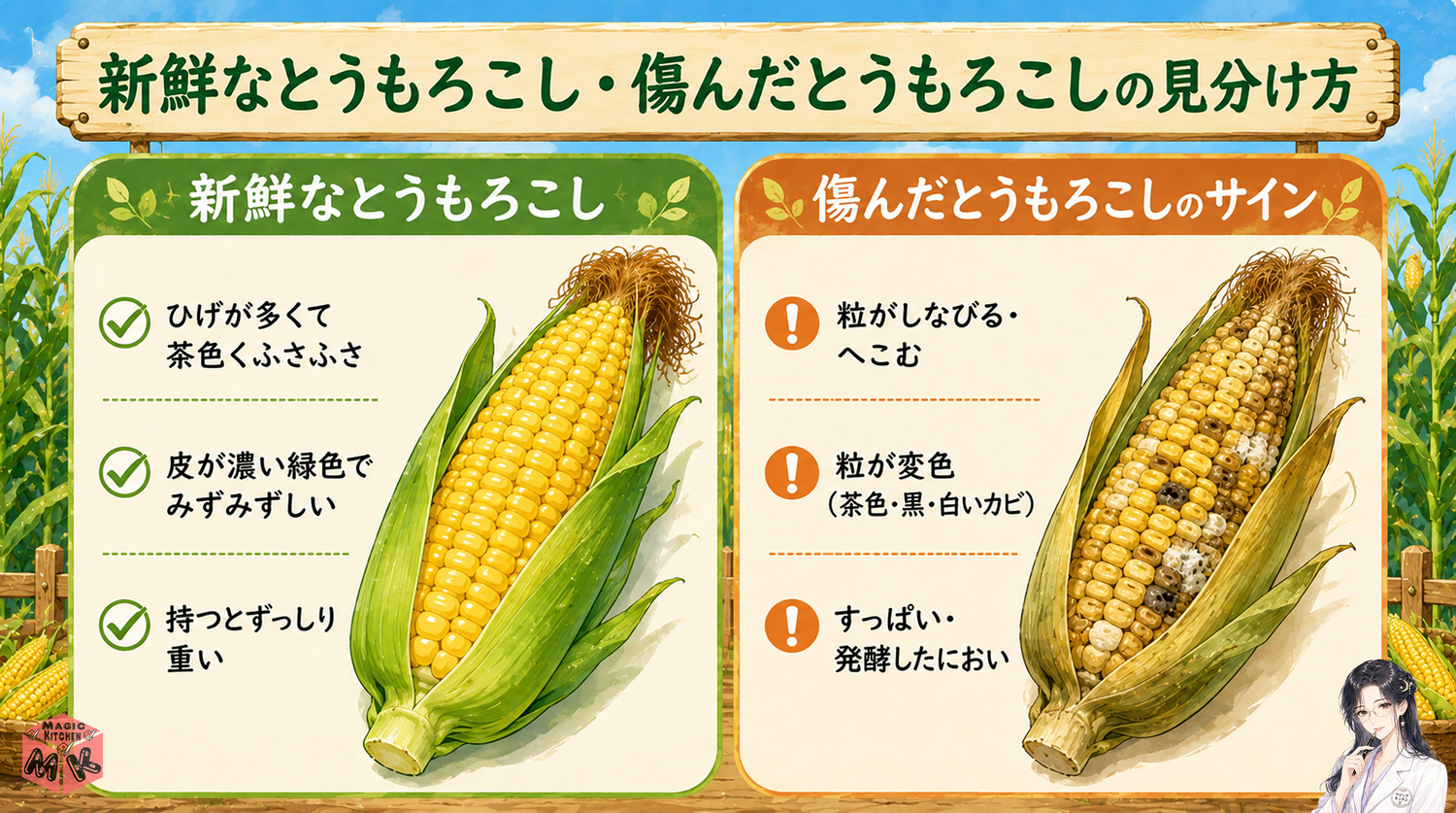 新鮮なとうもろこしと傷んだとうもろこしの見分け方
