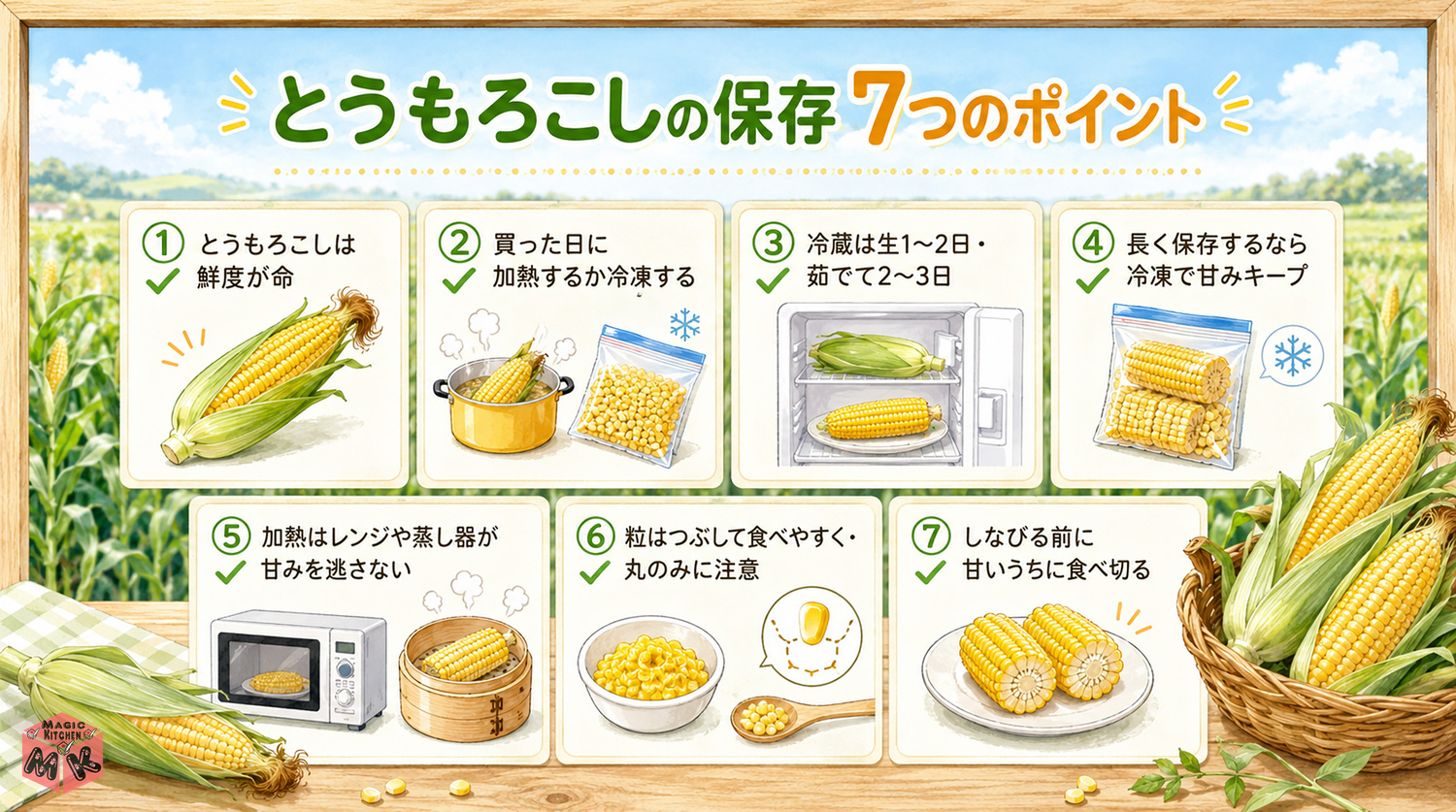 とうもろこし保存の7つのポイントまとめ