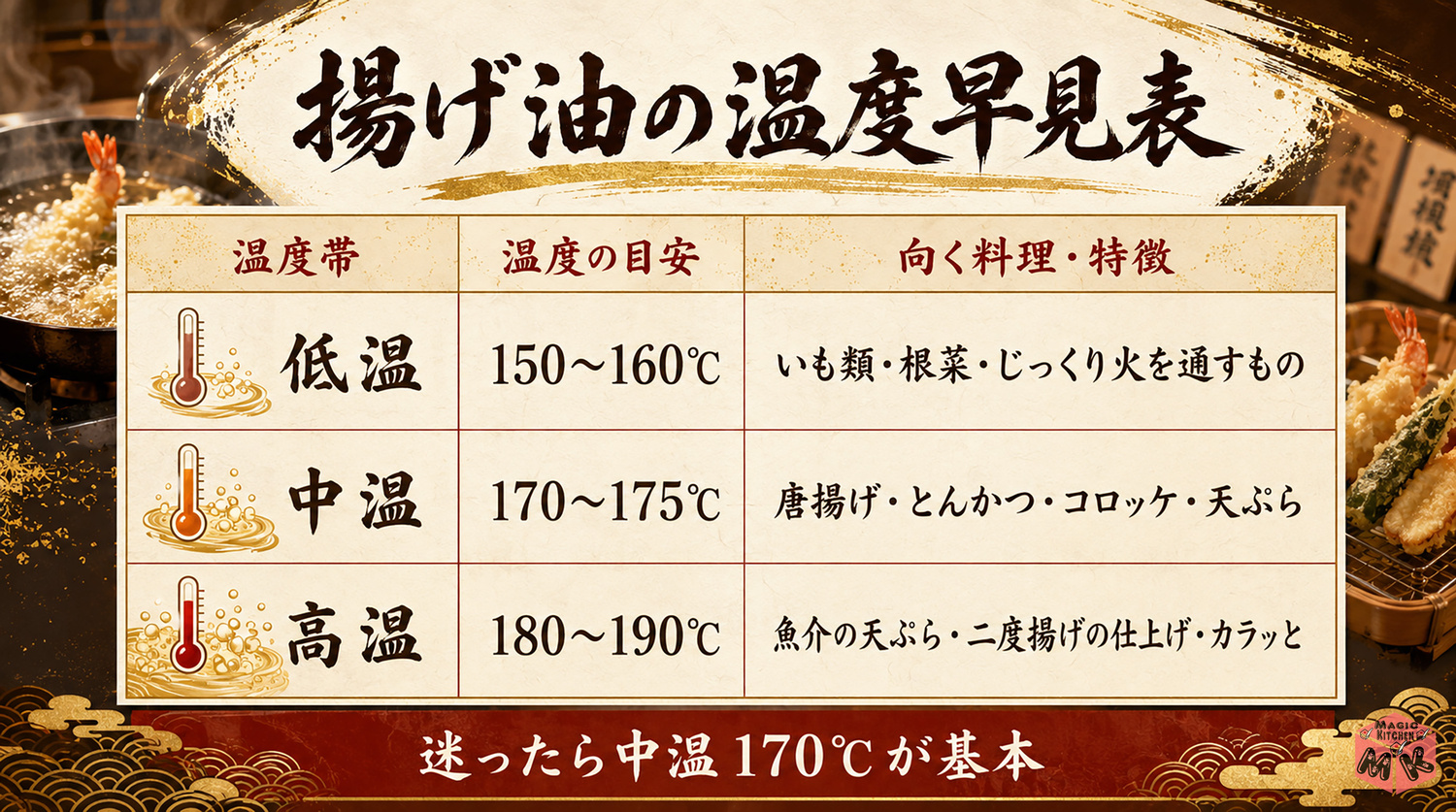 揚げ油の温度早見表
