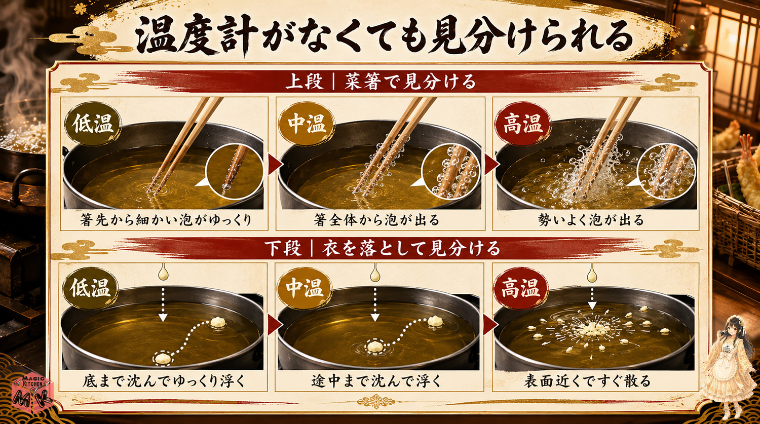 揚げ油の温度の見分け方