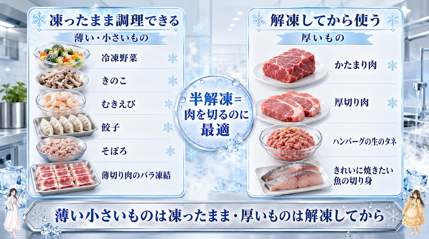 凍ったまま調理できるもの・解凍してから使うもの