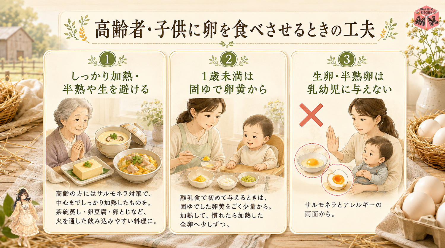 高齢者・子供に卵を食べさせるときの工夫