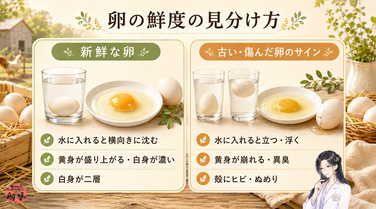 卵の新鮮なものと古いものの見分け方