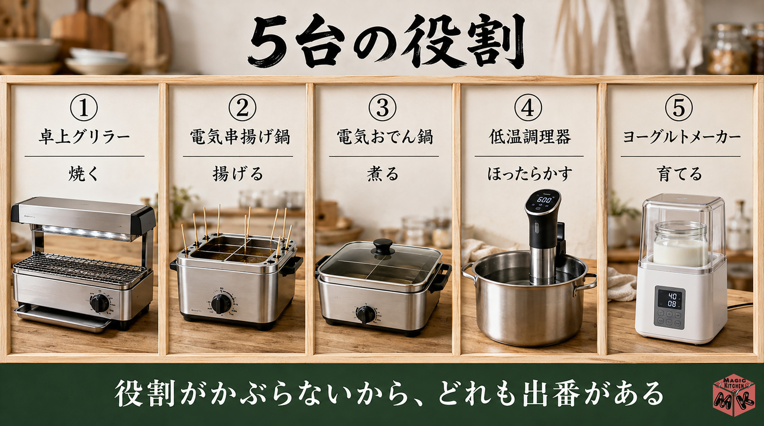 買ってよかった調理家電5選の早見表