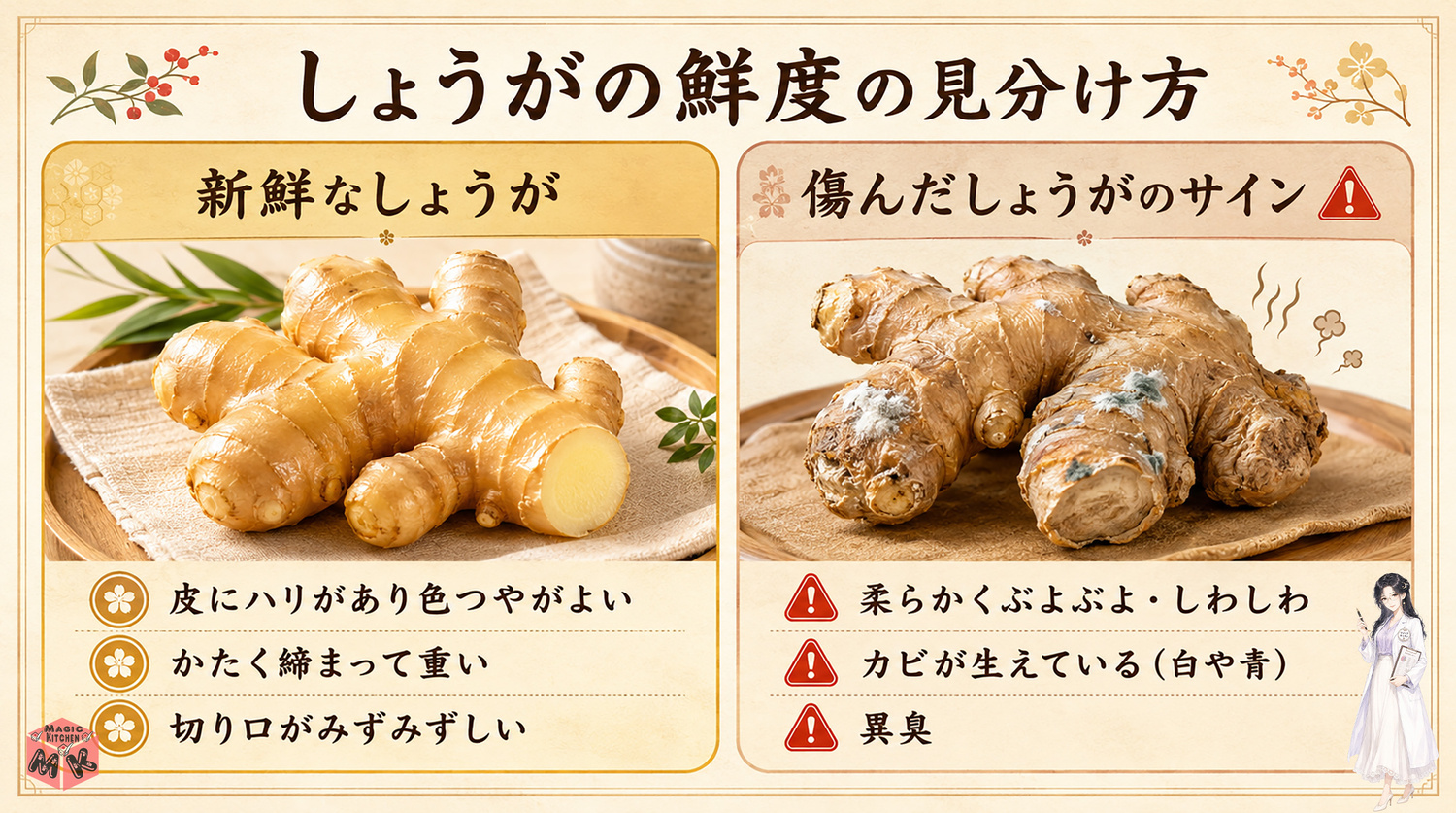 しょうがの新鮮なものと傷んだものの見分け方