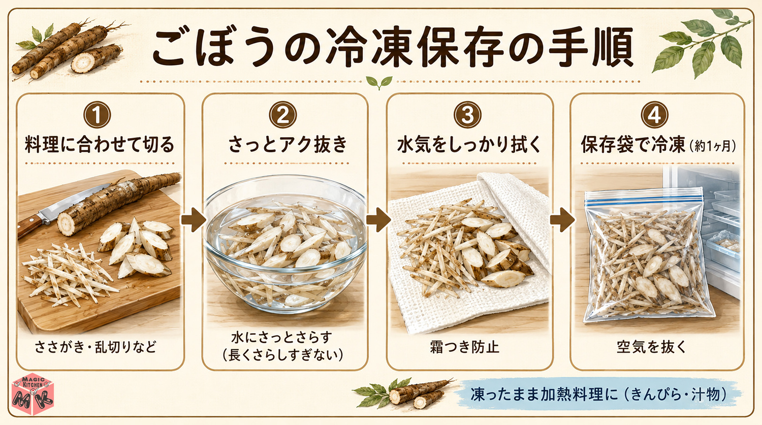 ごぼうの冷凍保存のやり方