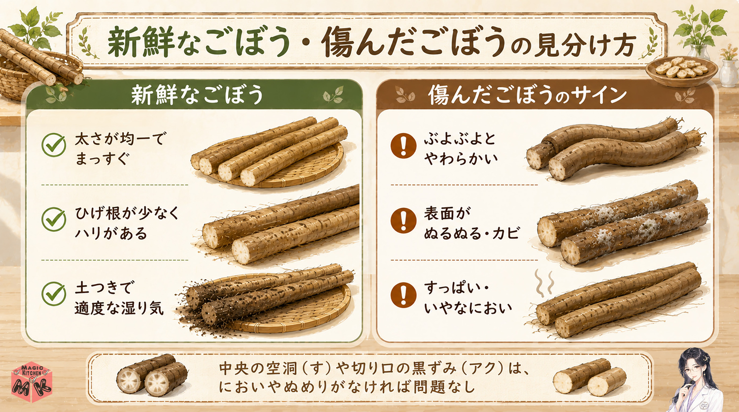 新鮮なごぼうと傷んだごぼうの見分け方