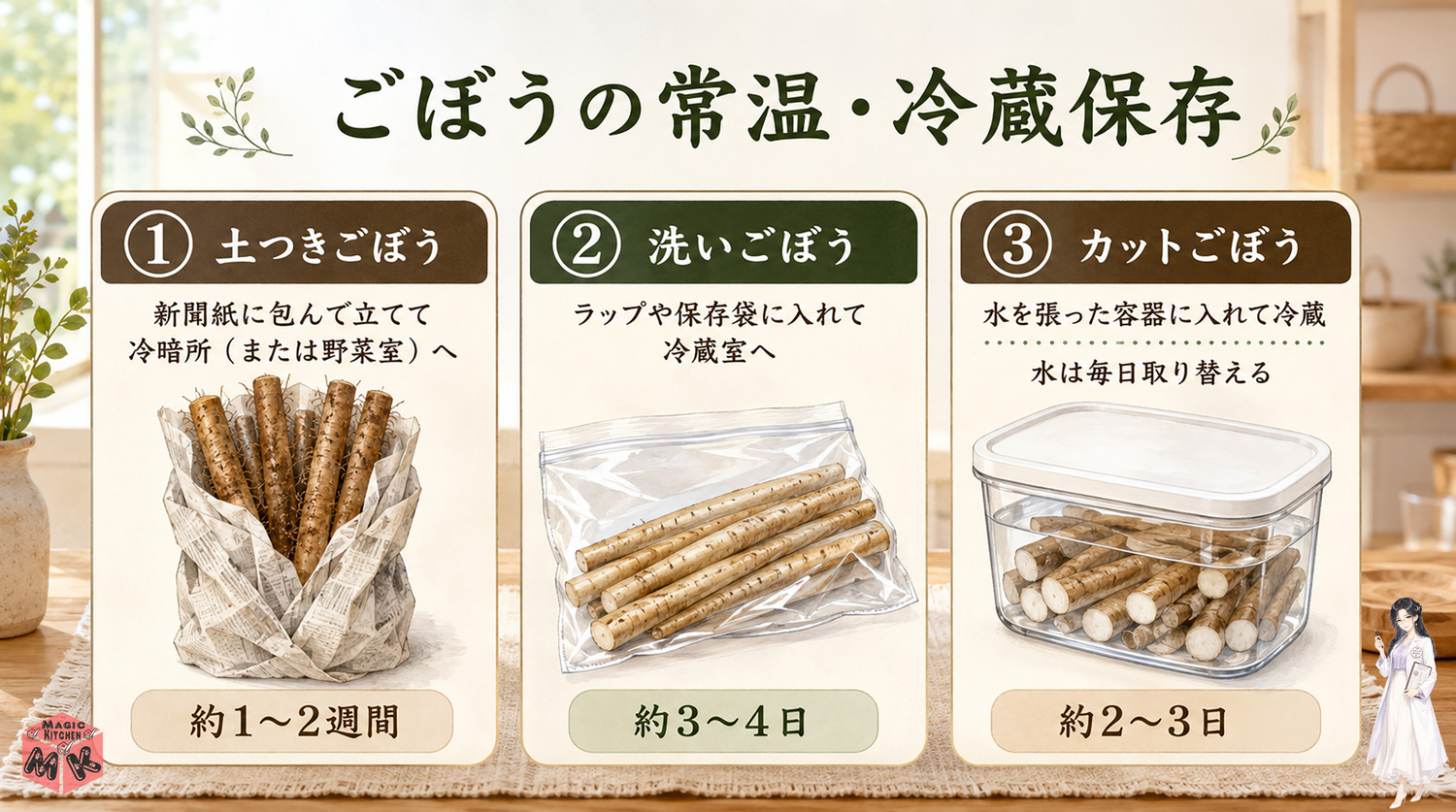 ごぼうの常温と冷蔵保存の正しい方法