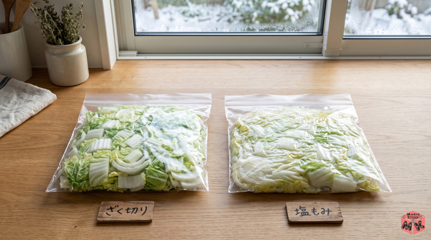 白菜の冷凍保存 ざく切りと塩もみ