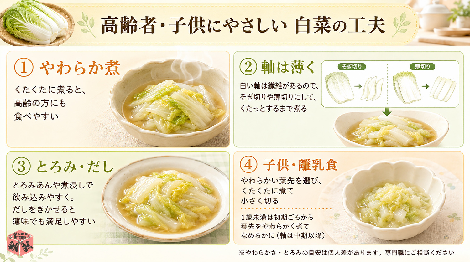 高齢者・子供に白菜工夫