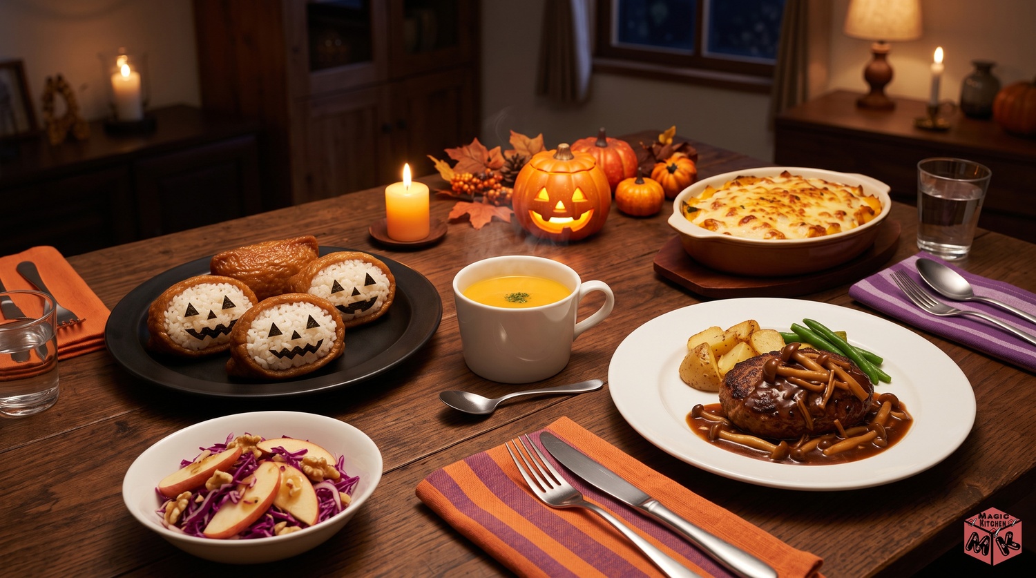 ハロウィンの献立7選をならべた食卓のイメージ