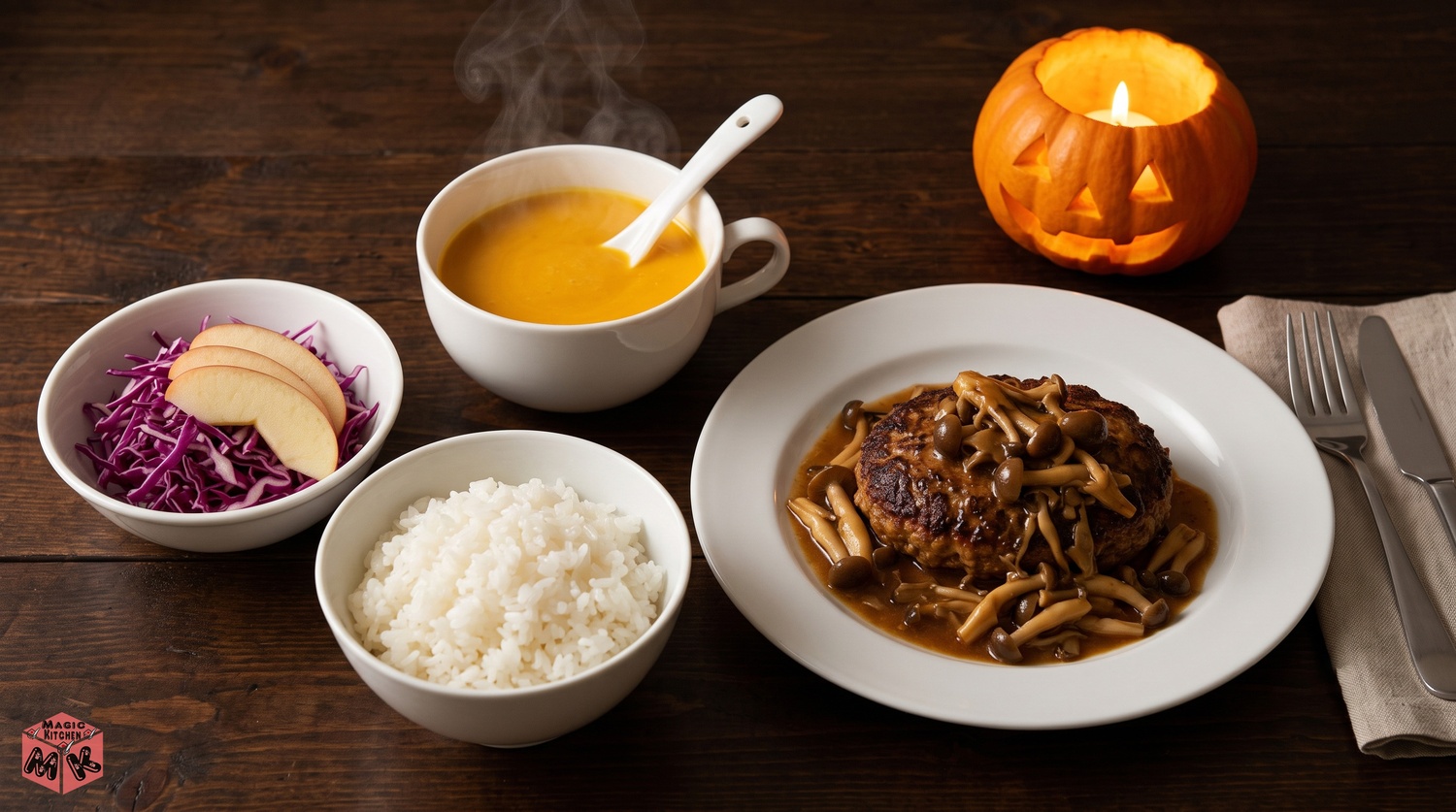 ハロウィンの献立例A・ハンバーグとポタージュのディナー膳
