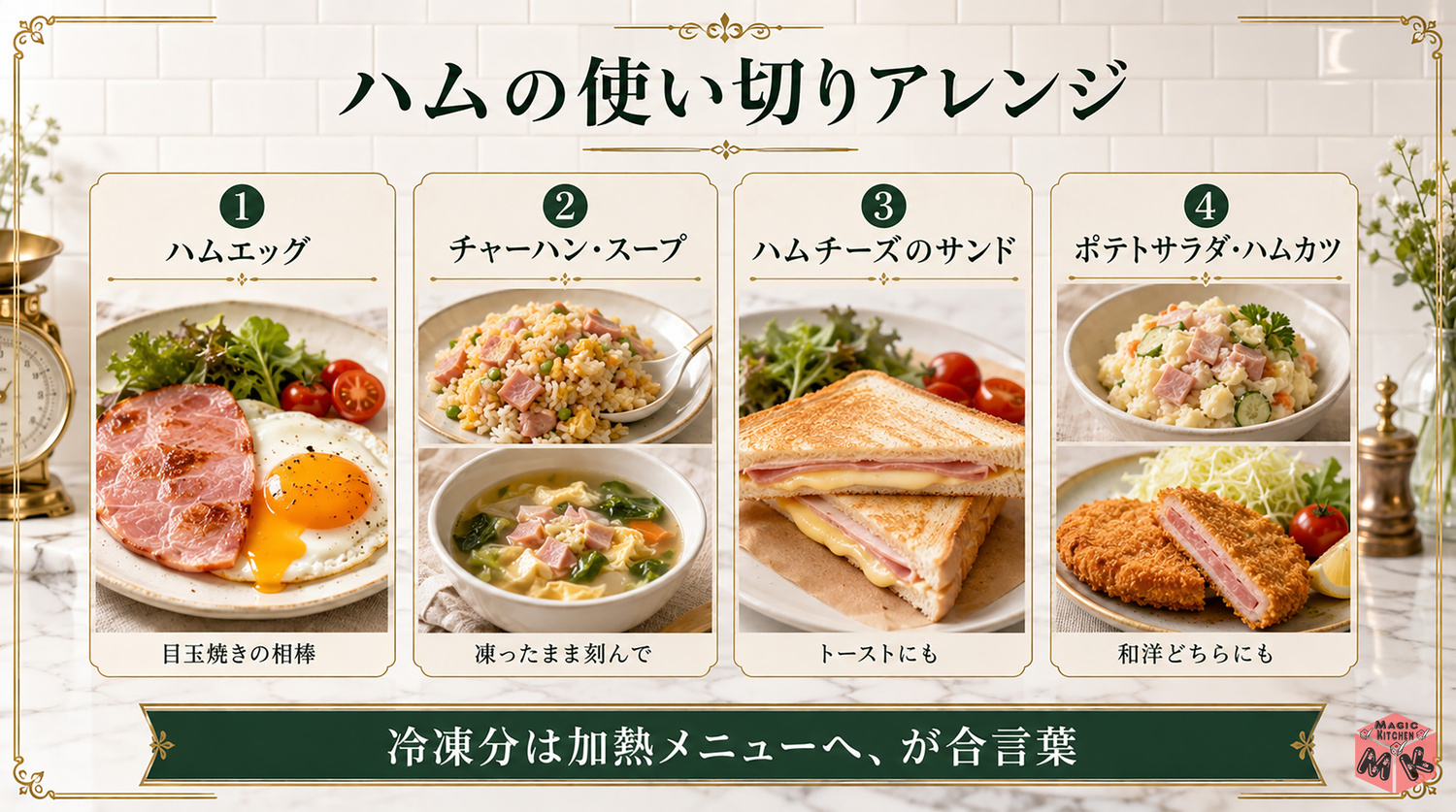 ハムの使い切りアレンジの図解
