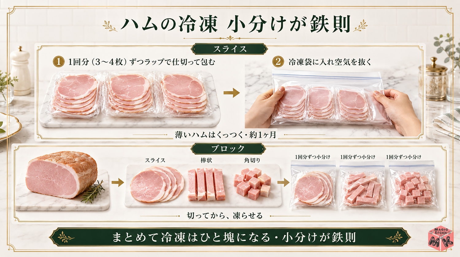 ハムの冷凍方法の工程図