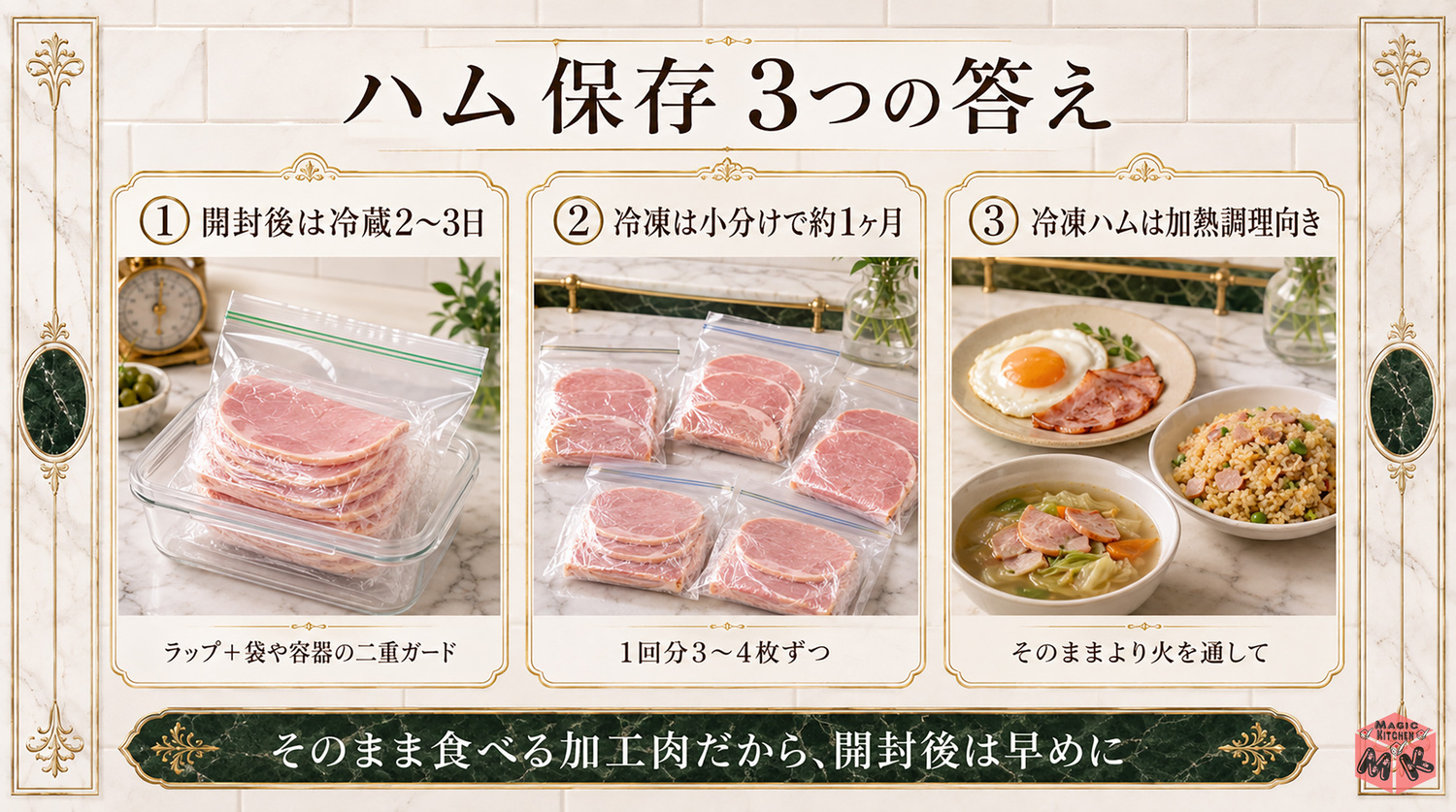ハムの保存方法の全体像インフォグラフィック