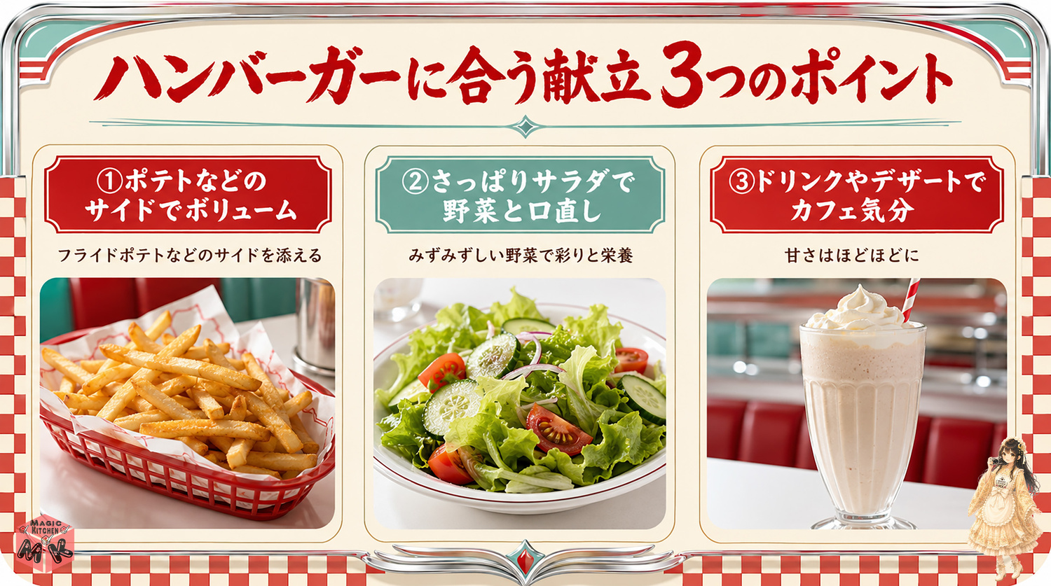 ハンバーガー献立の3ポイント図解