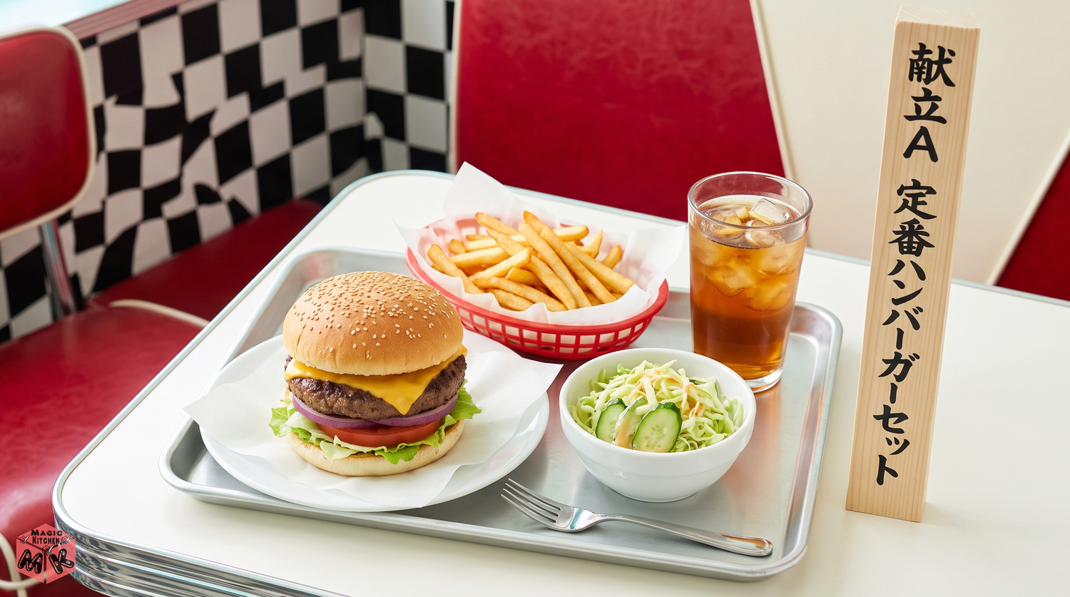 ハンバーガーの献立例Aの配膳図