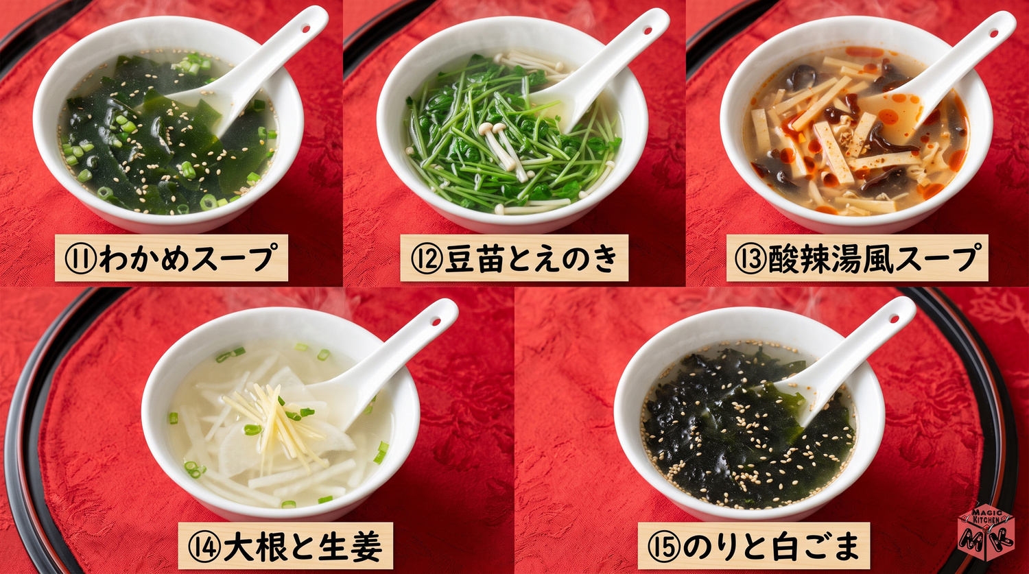 八宝菜に合うスープ5選の料理写真コラージュ