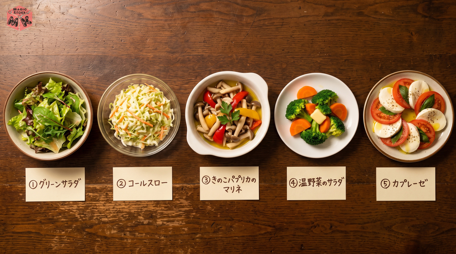 ハッシュドビーフに合う副菜5選のコラージュ