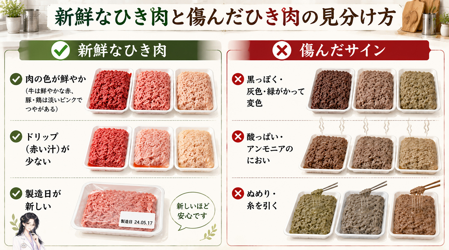 新鮮なひき肉と傷んだひき肉の見分け方