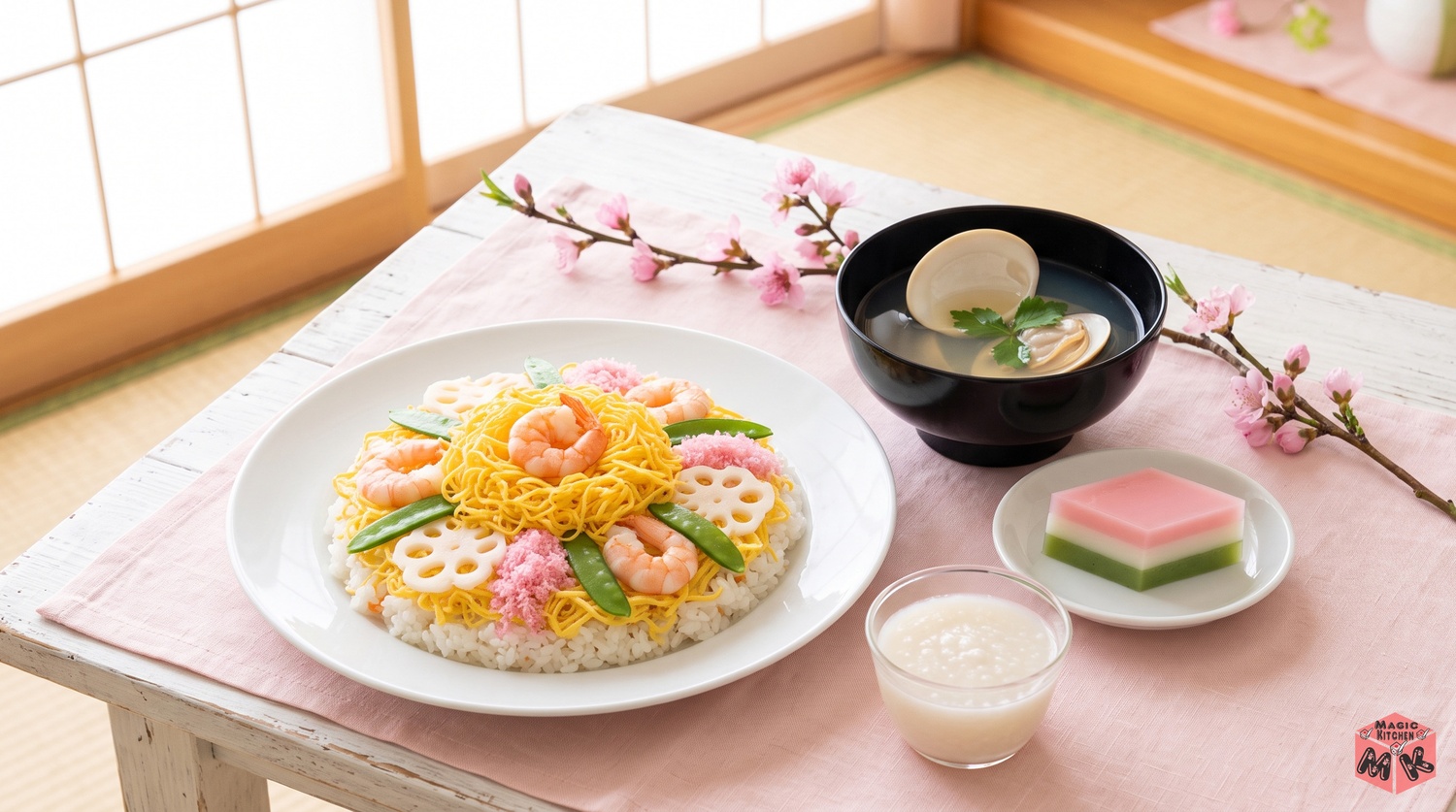 ひな祭りの献立7選をならべた食卓のイメージ