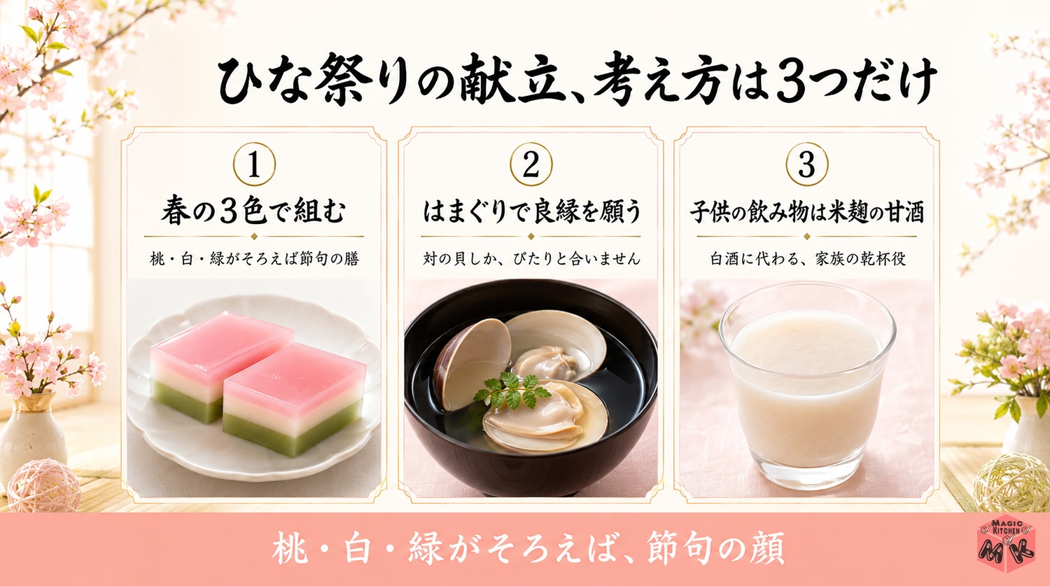 ひな祭りの献立の考え方3つのポイントの図解