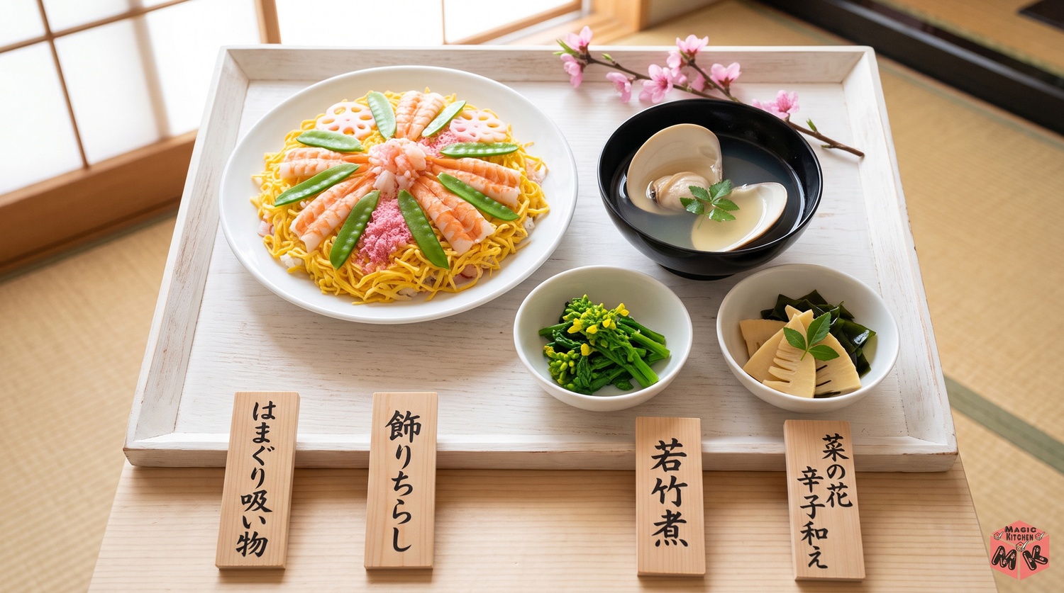 ひな祭りの献立例A桃の節句の祝い膳の配膳イメージ