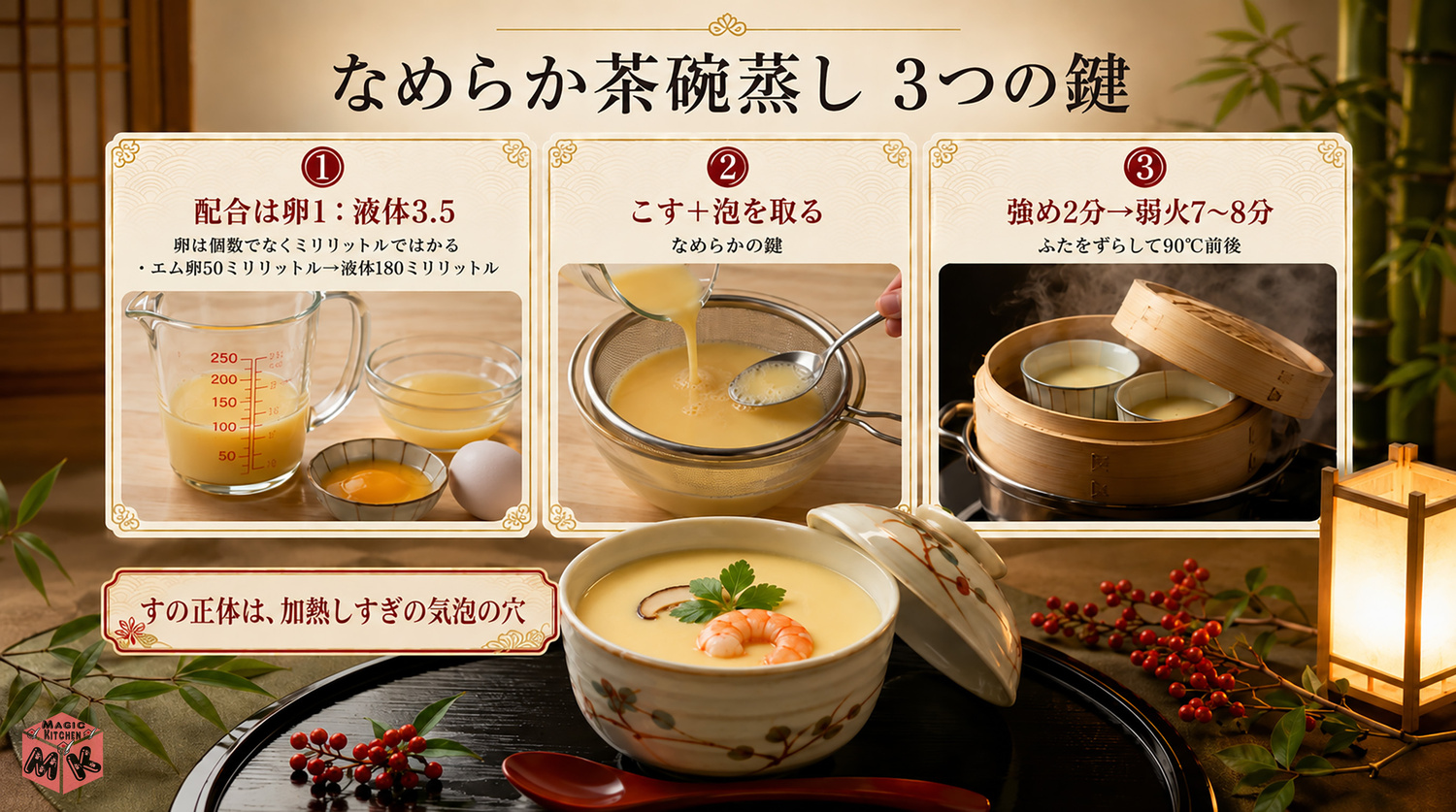 茶碗蒸しの作り方の全体像インフォグラフィック