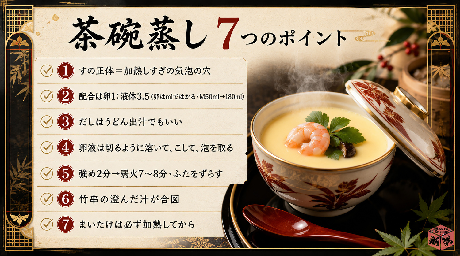 茶碗蒸しの作り方の7つのポイントまとめビジュアル