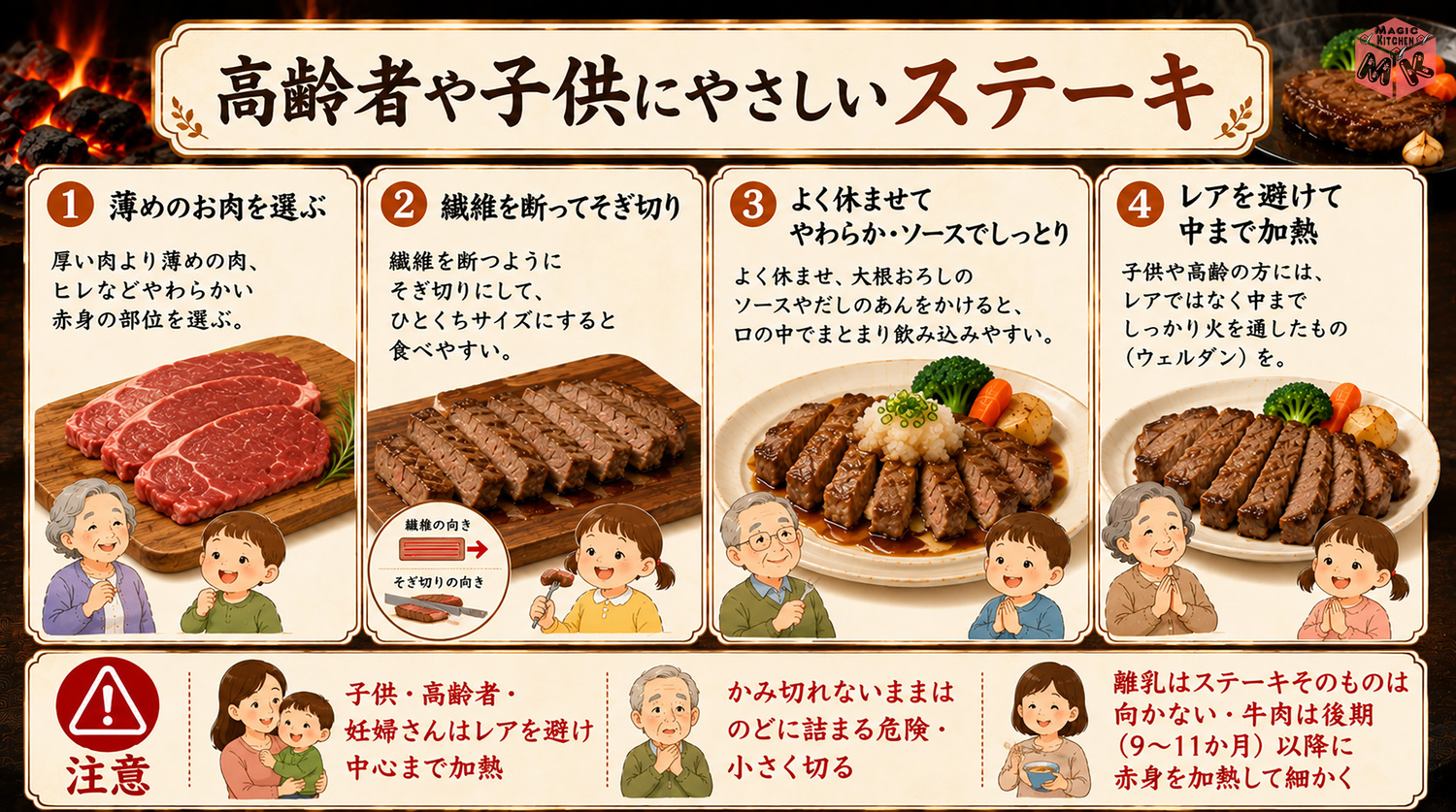 高齢者や子供にやさしいステーキ