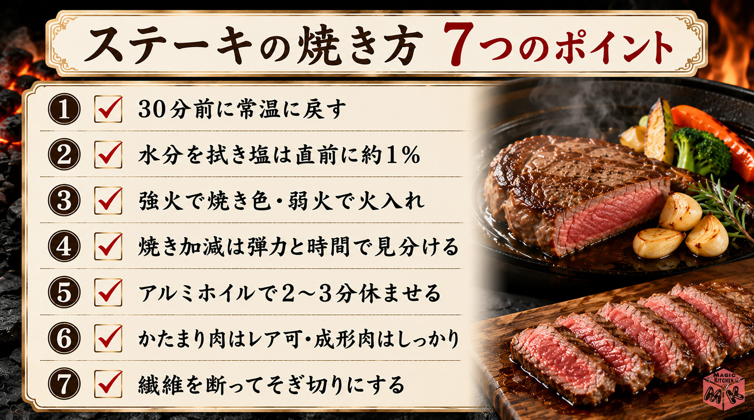 ステーキ焼き方の7つのポイントまとめ