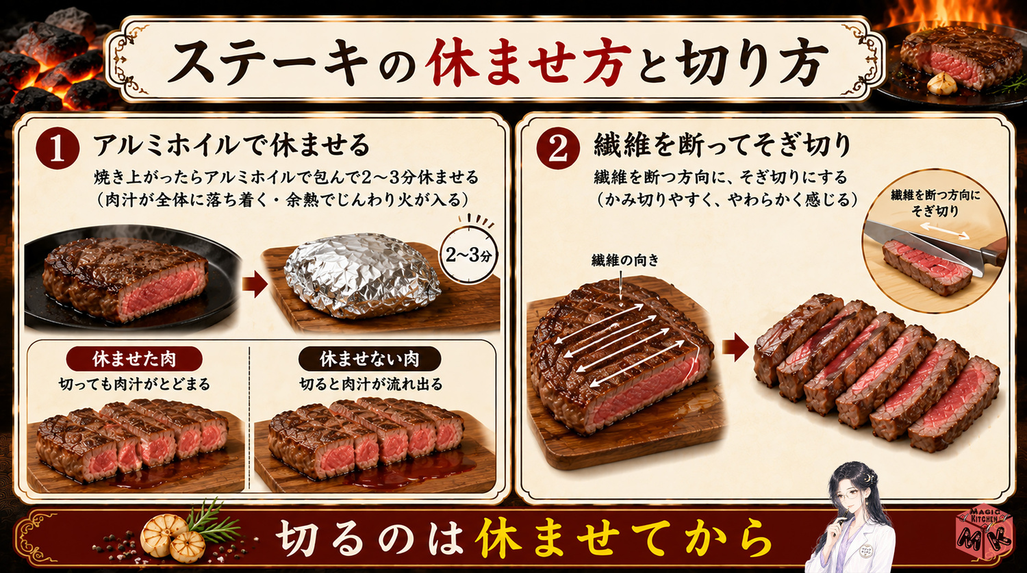 ステーキの焼いたあとの休ませ方