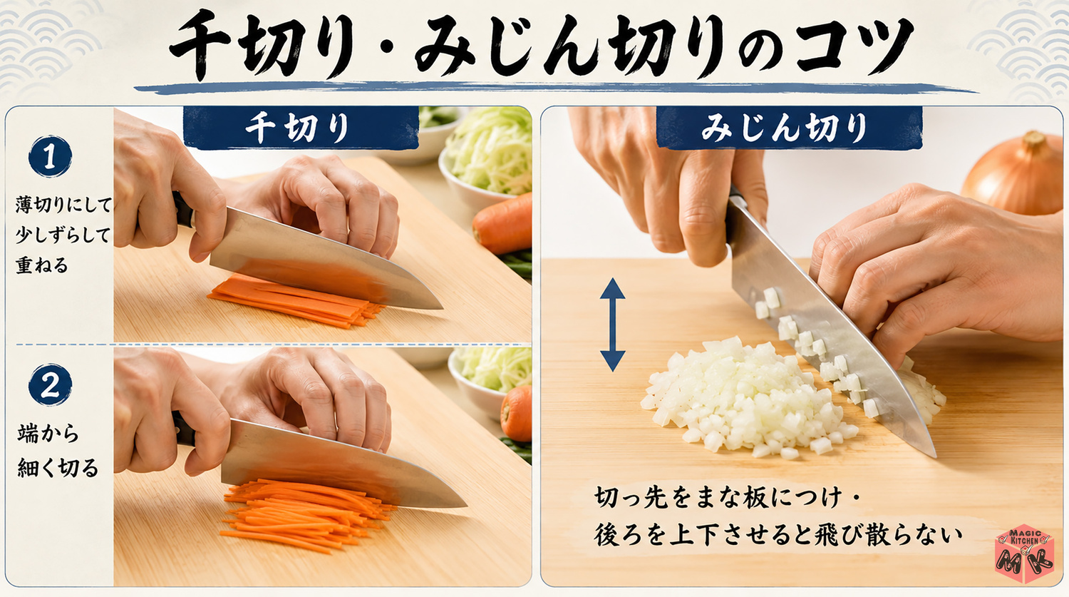 千切り・繊維に沿う切り方・断つ切り方