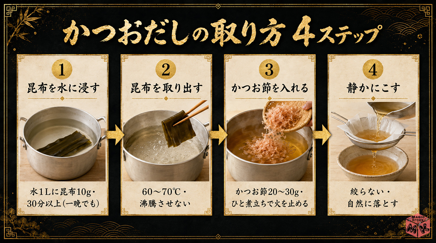 かつおだしの取り方4ステップ