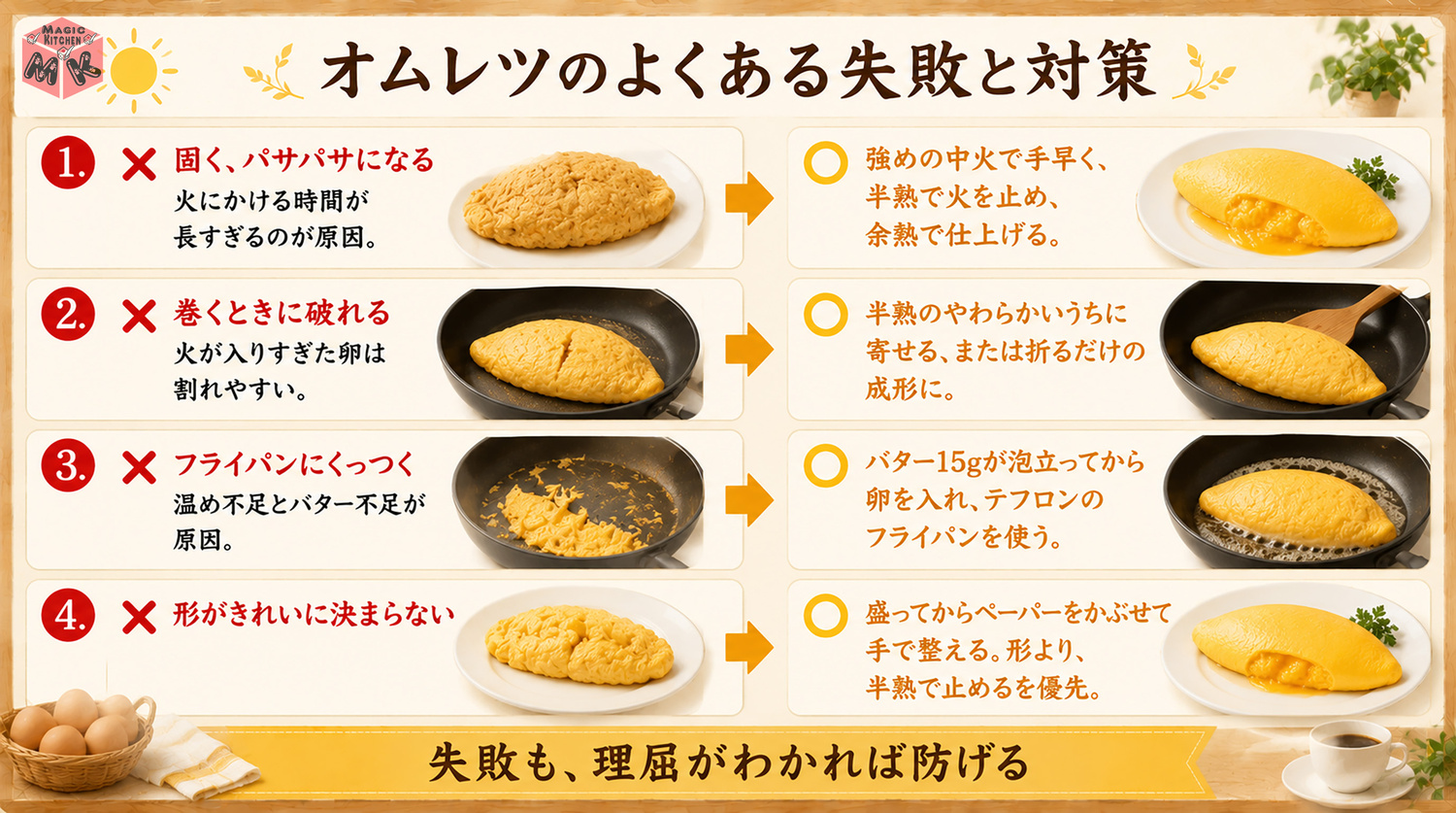 オムレツの失敗と対策