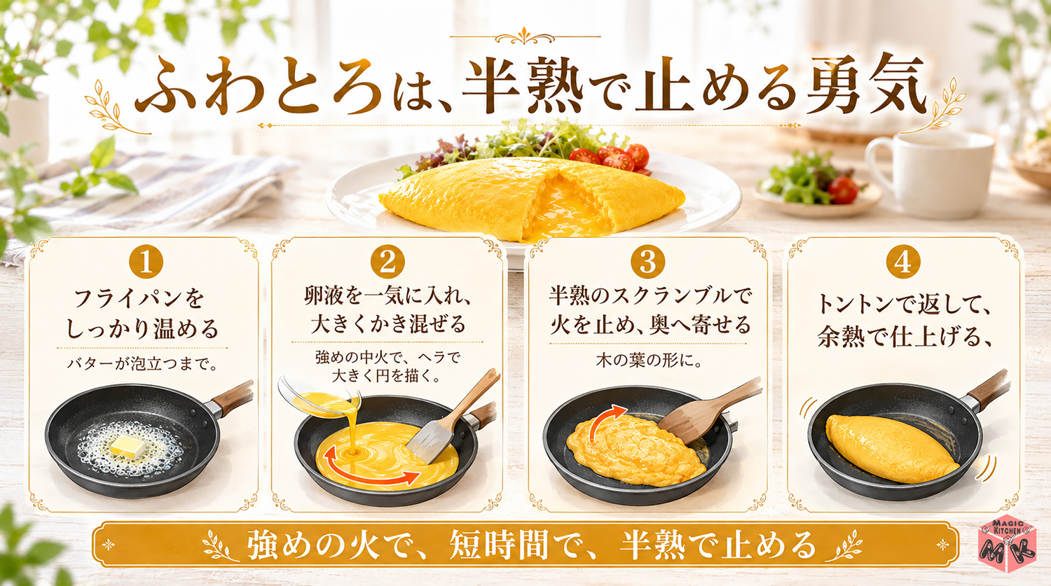 オムレツの作り方の全体像インフォグラフィック