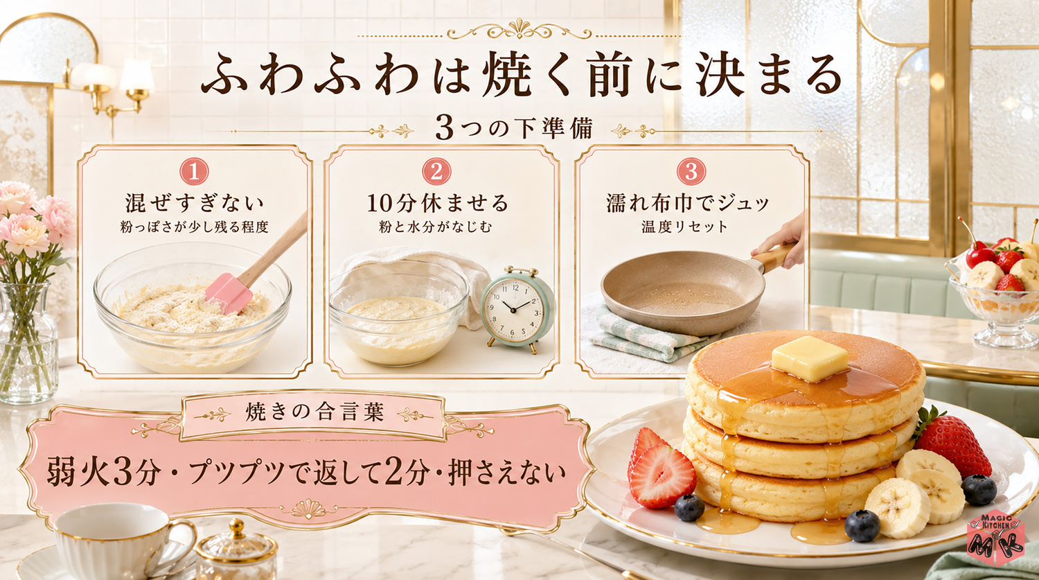 ホットケーキの作り方の全体像インフォグラフィック