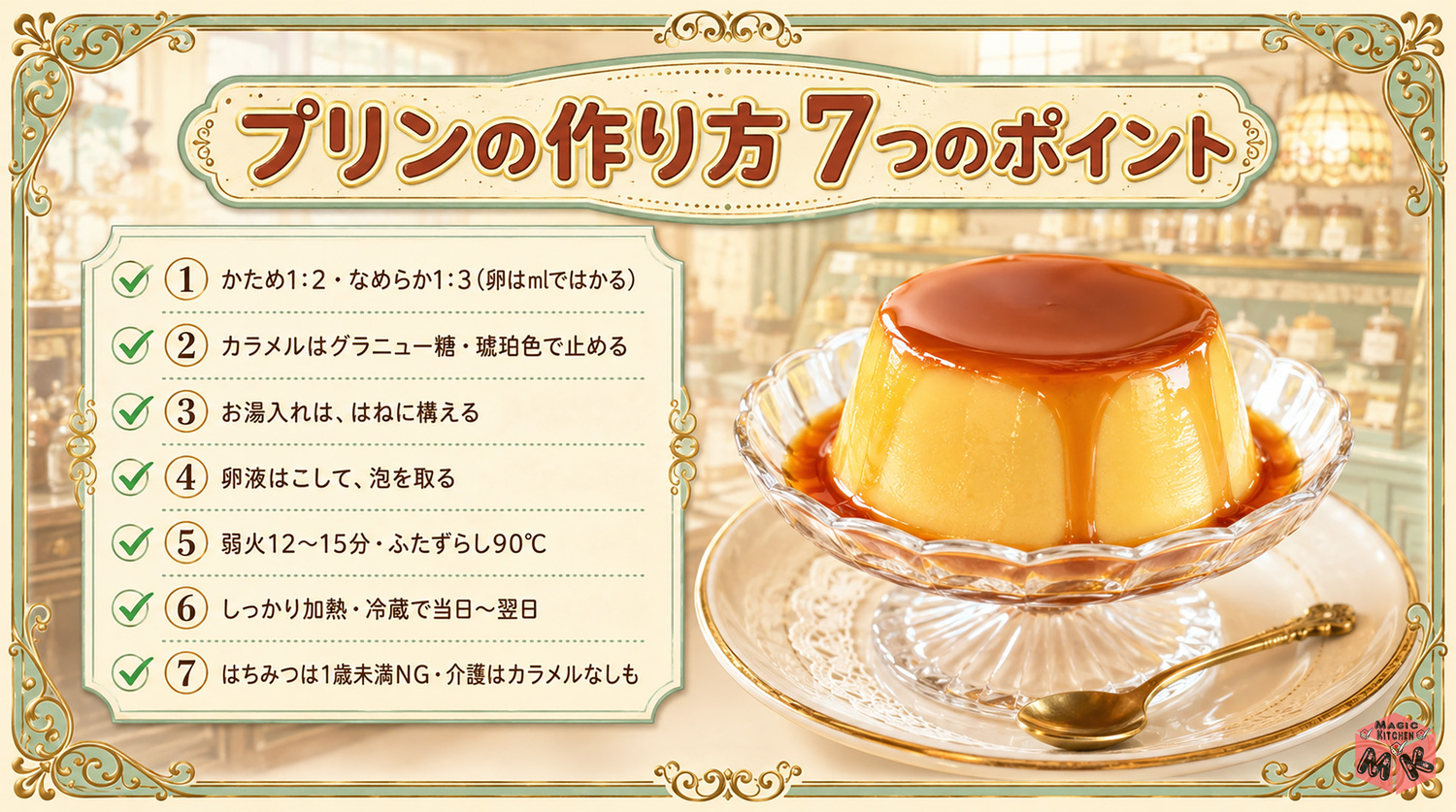 プリンの作り方の7つのポイントまとめビジュアル
