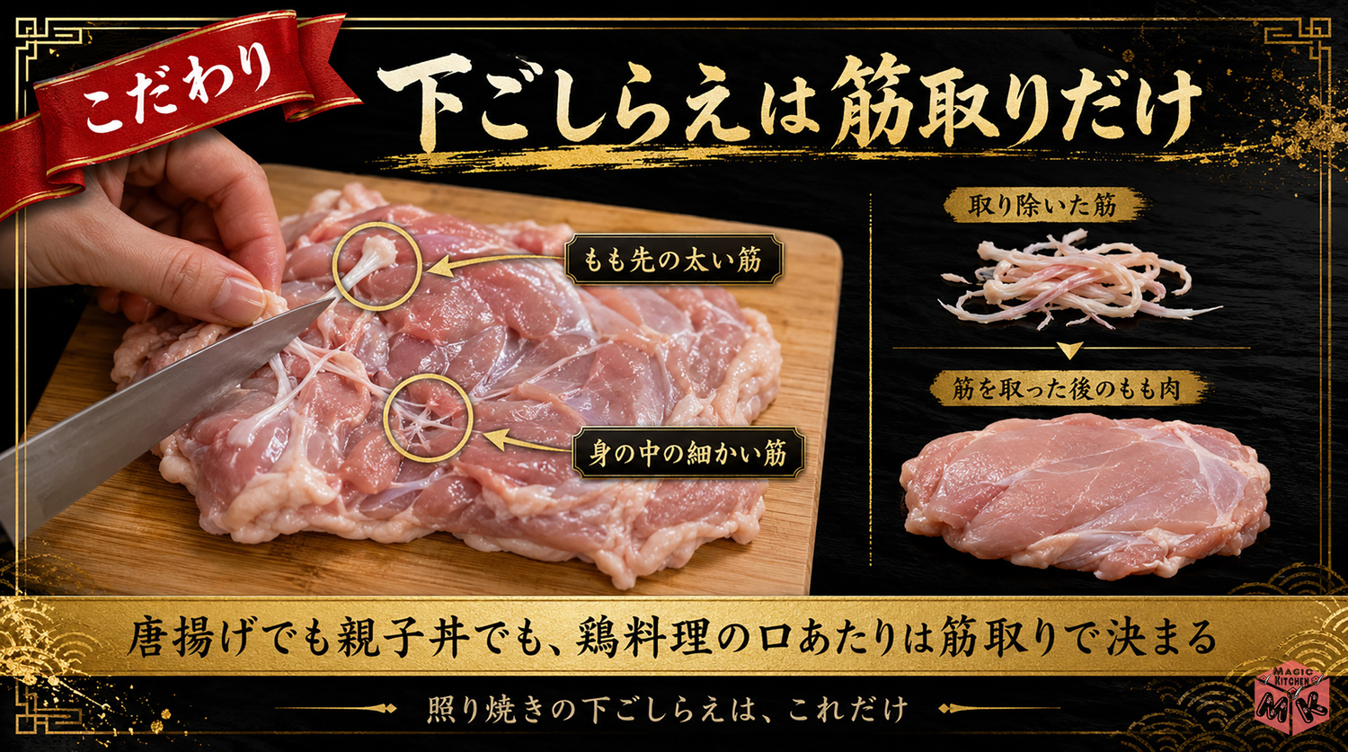 照り焼きの筋取りの下ごしらえ図解