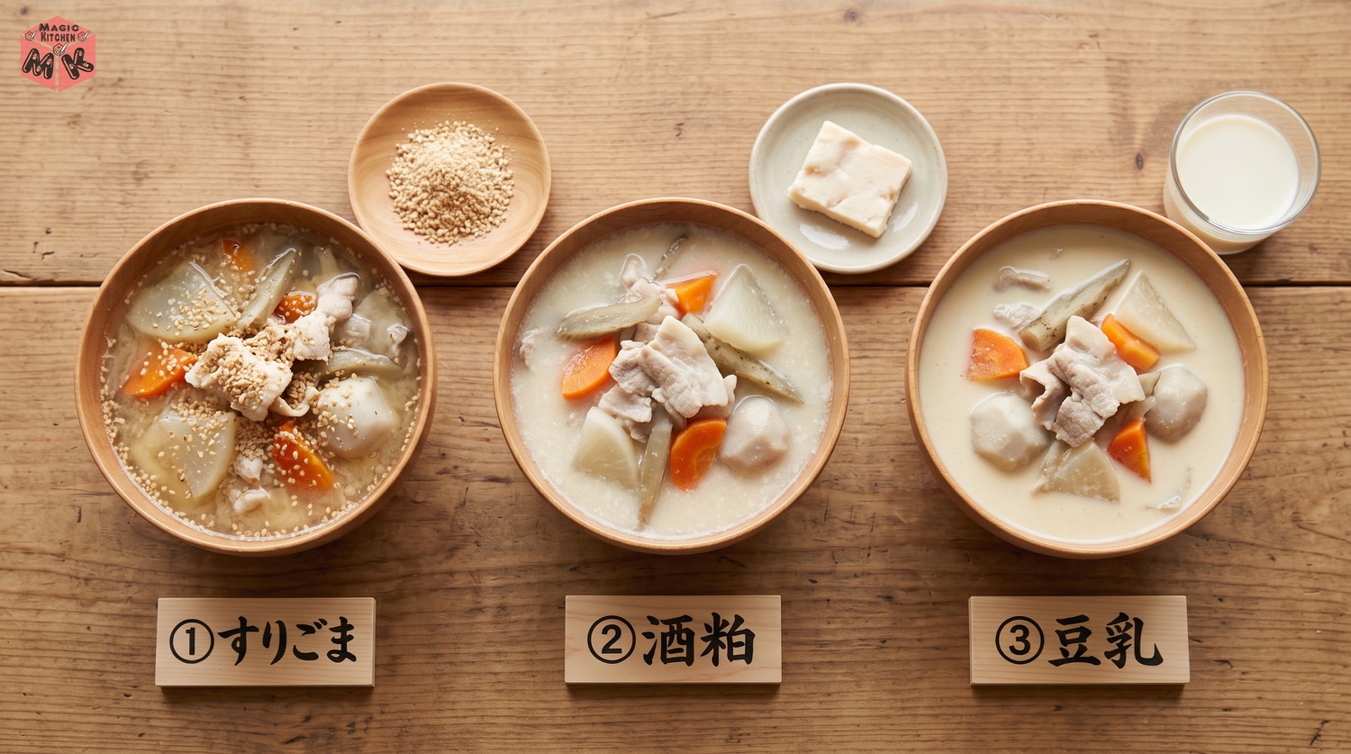 豚汁をもう一歩おいしくする3つのアレンジ(すりごま・酒粕・豆乳)