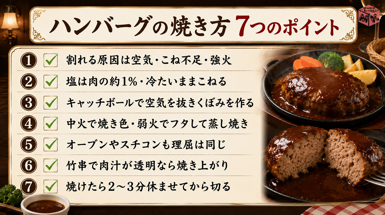 ハンバーグ焼き方の7つのポイントまとめ