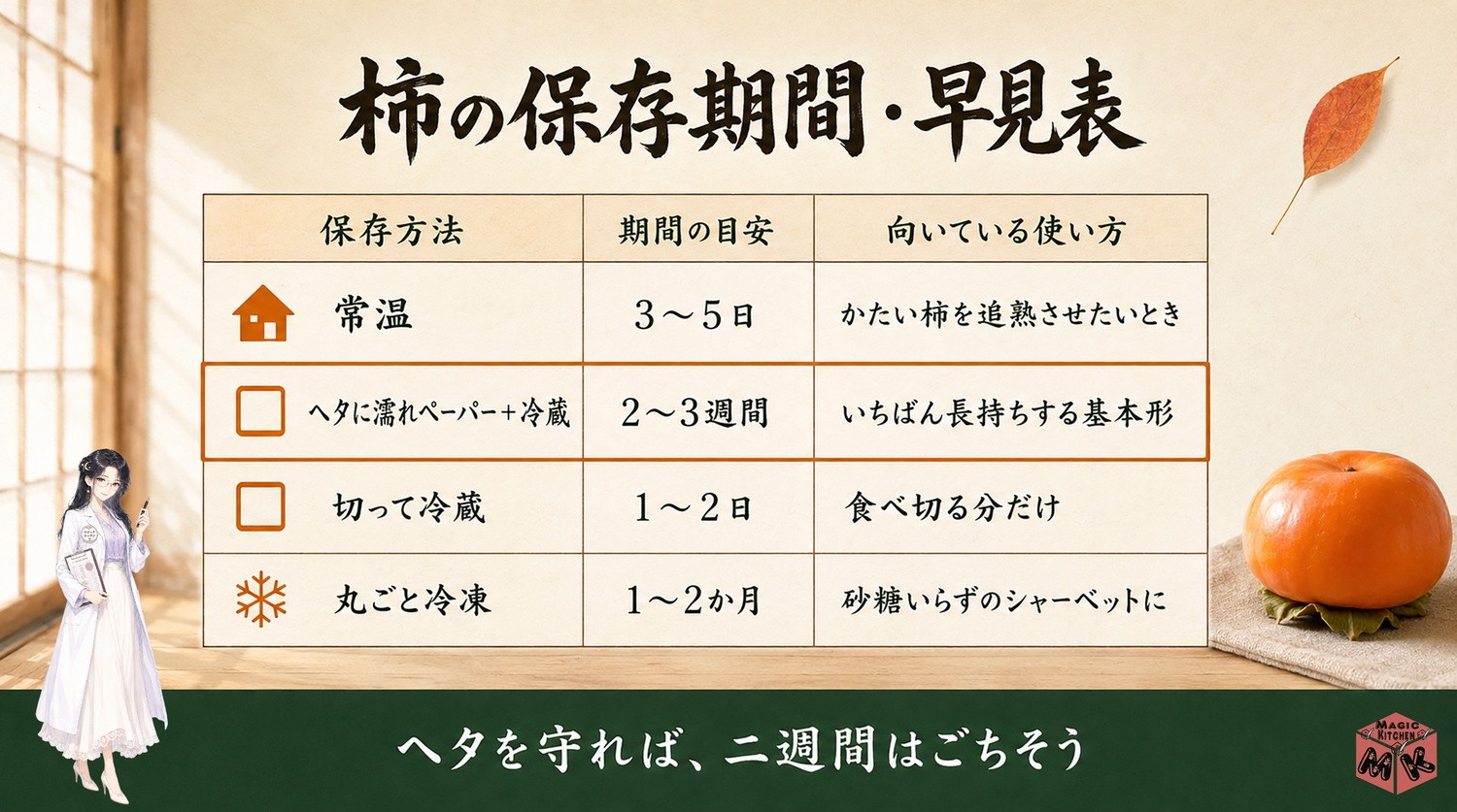 柿の保存期間早見表の図解
