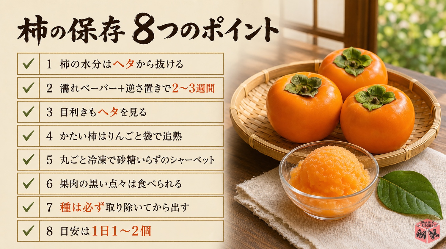 柿の保存のまとめ8つのポイント（ヘタの裏技・冷凍シャーベットなど）